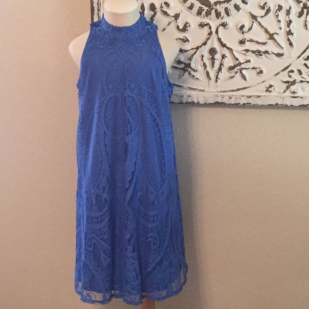 Xhilaration Blue Lace High Neck Dress